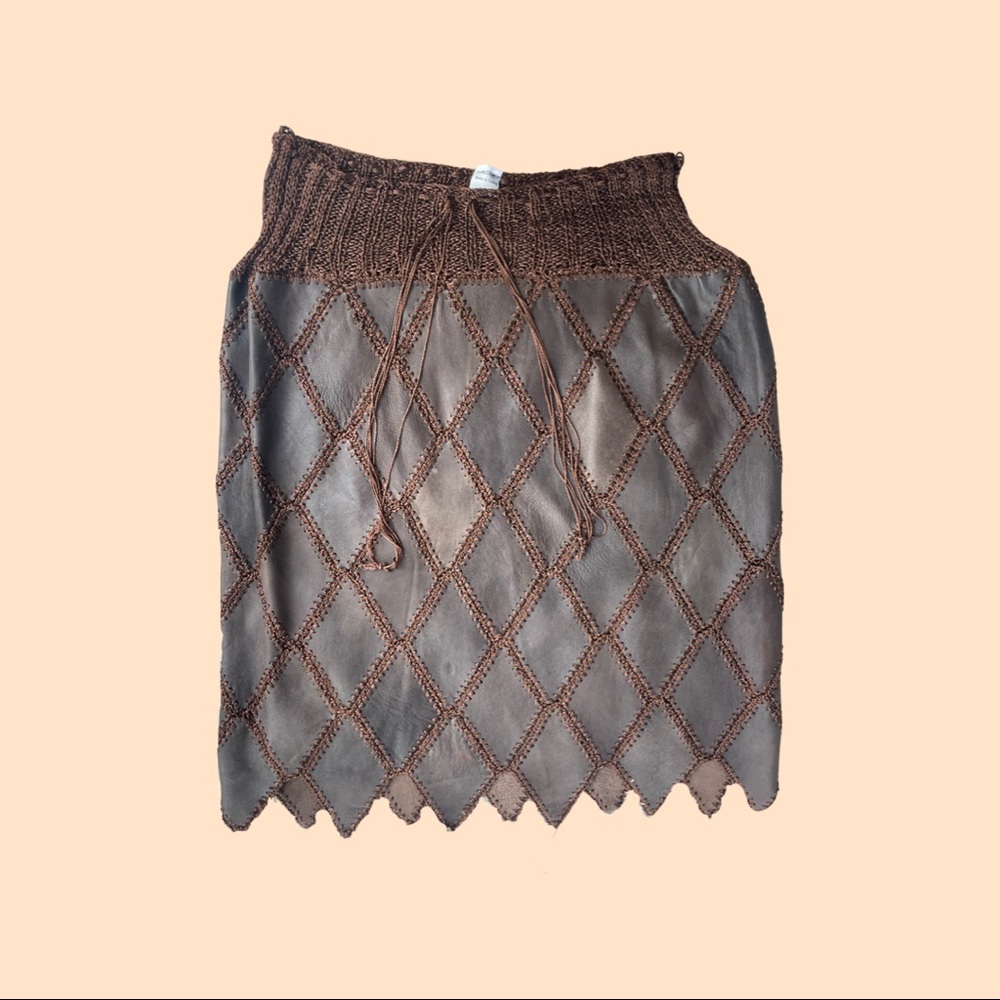 100% real leather brown skirt